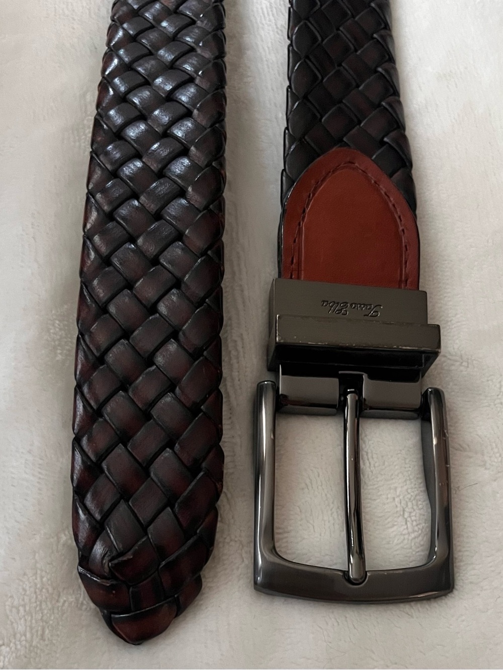 Tasso Elba Braided Leather Belt in Dark Brown with Gunmetal Buckle
